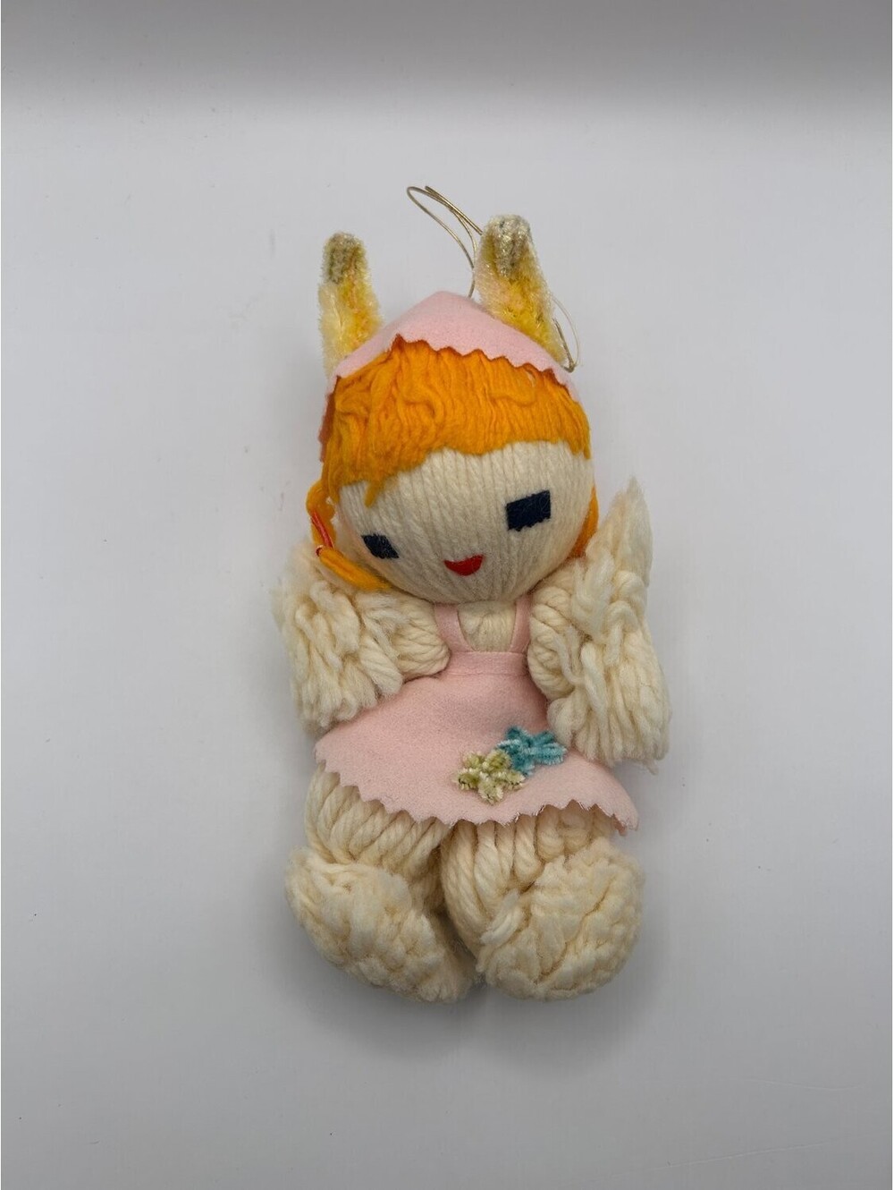 Vintage Japanese Yarn Doll Bunny Girl Pink Dress Hanging Ornament Japan Original